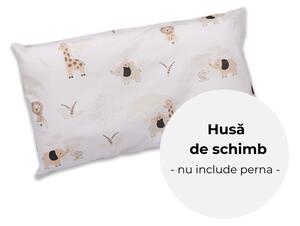 Husa din bumbac pentru perna ergonomica copii Safari Beige, Kidizi 30x50 cm, OEKO-TEX, compatibila Ergo 1-3 ani si 3-10 ani