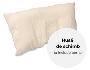 Husa din bumbac pentru perna ergonomica copii din muselina Ivory, Kidizi 30x50 cm, OEKO-TEX, compatibila Ergo 1-3 ani si 3-10 ani