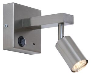 Lampă de perete modernă din oțel cu USB-C înclinabilă - Rex