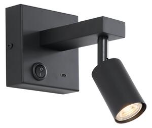 Lampă de perete modernă neagră cu USB-C înclinabilă - Rex