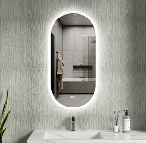 Erga Demi, oglindă ovală LED 50x100cm, 3 culori de lumină, iluminare frontală, pernă încălzitoare anti-aburire, ERG-V01-DEMI-5010-CL
