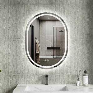 Erga Lyra, oglindă ovală LED 60x80cm, 3 culori de lumină, iluminare față și spate, pernă încălzitoare anti-aburire, ERG-V01-LYRA-6080-CL