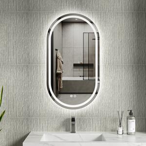 Erga Lyra, oglindă ovală LED 50x90cm, 3 culori de lumină, iluminare față și spate, pernă încălzitoare anti-aburire, ERG-V01-LYRA-5090-CL