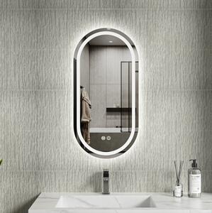 Erga Lyra, oglindă ovală LED 40x80cm, 3 culori de lumină, iluminare față și spate, pernă încălzitoare anti-aburire, ERG-V01-LYRA-4080-CL