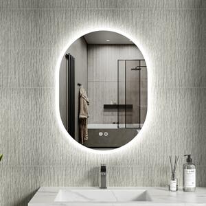Erga Demi, oglindă ovală LED 60x80cm, 3 culori de lumină, iluminare frontală, pernă încălzitoare anti-aburire, ERG-V01-DEMI-6080-CL