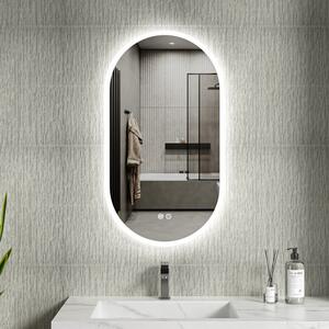Erga Demi, oglindă ovală LED 50x90cm, 3 culori de lumină, iluminare frontală, pernă încălzitoare anti-aburire, ERG-V01-DEMI-5090-CL