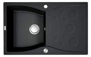 Laveo Molokin, chiuvetă din granit cu 1 compartiment 800x500x195 mm cu scurgător lung, neagră, LAV-SPO_711T