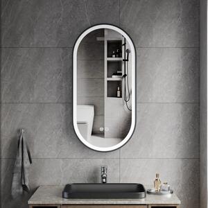 Erga Gwen, oglindă ovală LED 40x80cm cu ramă metalică neagră, 3 culori de lumină, iluminare frontală, pernă încălzitoare anti-aburire, ERG-V01-GWEN-4…