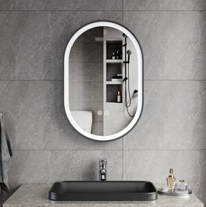 Erga Gwen, oglindă ovală LED 40x60cm cu ramă metalică neagră, 3 culori de lumină, iluminare frontală, pernă încălzitoare anti-aburire, ERG-V01-GWEN-4…