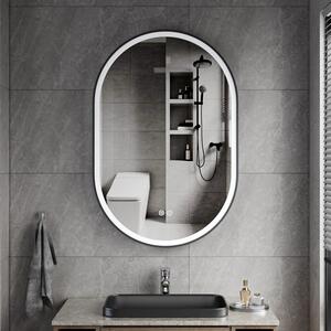 Erga Gwen, oglindă ovală LED 60x90cm cu ramă metalică neagră, 3 culori de lumină, iluminare frontală, pernă încălzitoare anti-aburire, ERG-V01-GWEN-6…