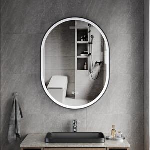 Erga Gwen, oglindă ovală LED 60x80cm cu ramă metalică neagră, 3 culori de lumină, iluminare frontală, pernă încălzitoare anti-aburire, ERG-V01-GWEN-6…