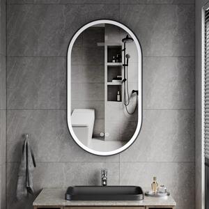 Erga Gwen, oglindă ovală LED 50x90cm cu ramă metalică neagră, 3 culori de lumină, iluminare frontală, pernă încălzitoare anti-aburire, ERG-V01-GWEN-5…