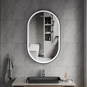 Erga Gwen, oglindă ovală LED 50x80cm cu ramă metalică neagră, 3 culori de lumină, iluminare frontală, pernă încălzitoare anti-aburire, ERG-V01-GWEN-5…