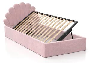 Pat Tapitat cu spatiu de depozitare 90x200 cm cu cadru, roz Velvet Kids Line 3 Scoica