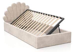 Pat Tapitat cu spatiu de depozitare 90x200 cm cu cadru, bej Velvet Kids Line 3 Scoica