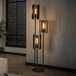 Zijlstra Lampă de podea Alma, 3 becuri, negru, metal, abajur pivotant din plasă, Negru, Camera de zi / sufragerie, Metal, Modern