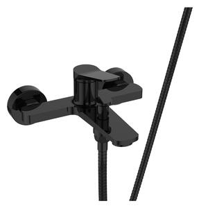 Invena Alonia, baterie de baie cu set de duș manual, negru lucios, INV-BW-70-004-V