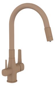 Invena Magic, baterie de lavoar independentă cu braț flexibil și filtru de apă potabilă, bej mat, INV-BZ-02-F03-V