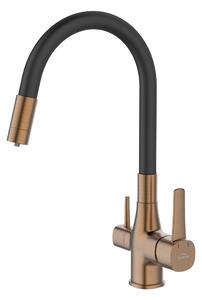 Invena Magic, baterie de lavoar independentă cu braț flexibil și filtru de apă potabilă, negru-cupru mat, INV-BZ-02-F15-V
