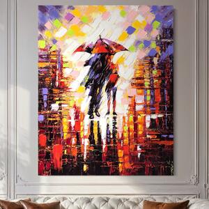 Tablou Canvas Premium LuxCanva® A1065, Indragostiti In Ploaie , Cuplu, Iubire, Romantic, Abstract, Culori Vibrante