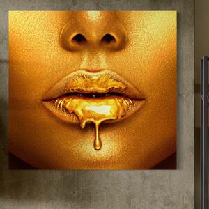Tablou Canvas Premium LuxCanva® A1054, Gold Lips , Lip Gloss, Auriu, Senzual, Abstract, Culori Vibrante