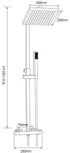 Gamma Cube, set de duș cu baterie termostatică, cap de duș și duș manual, înălțime 91-135cm, negru mat, GMA-BCEZNT-BK