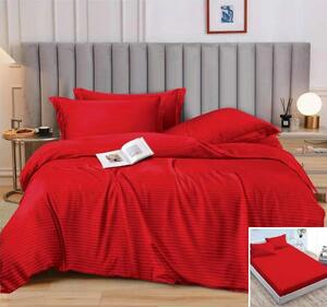 Lenjerie de pat, 2 persoane, damasc, 6 piese, cu elastic, rosu , LDA359