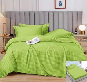 Lenjerie de pat, 2 persoane, damasc, 6 piese, cu elastic, verde , LDA358