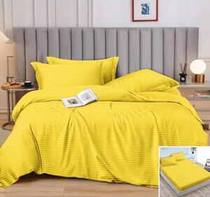 Lenjerie de pat, 2 persoane, damasc, 6 piese, cu elastic, galben , LDA355