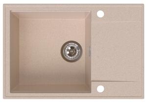 Chiuvetă de bucătărie din granit Sink Quality Sink55, 680x460x215 mm + sifon cromat, bej, SKQ-SINK.P.1KDO.X