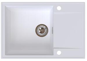 Chiuvetă de bucătărie din granit Sink Quality Sink55, 680x460x215 mm + sifon cromat, alb, SKQ-SINK.W.1KDO.X