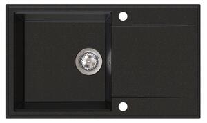 Chiuvetă de bucătărie din granit Sink Quality Sink55, 780x460x215 mm + sifon cromat, neagră cu puncte aurii, SKQ-SINK.L.1KDOL.X