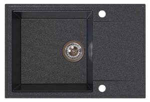 Chiuvetă de bucătărie din granit Sink Quality Sink55 680x460x215 mm + sifon cromat, negru pătat, SKQ-SINK.B.1KDO.X
