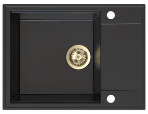 Chiuvetă de bucătărie din granit Sink Quality Sink55, 620x460x215 mm + sifon auriu, neagră, SKQ-SINK.C.1KKO.XG