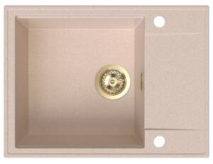 Chiuvetă de bucătărie din granit Sink Quality Sink55, 620x460x215 mm + sifon auriu, bej, SKQ-SINK.P.1KKO.XG