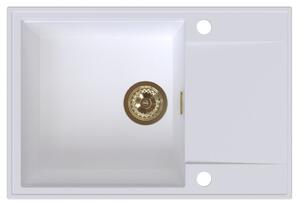 Chiuvetă de bucătărie din granit Sink Quality Sink55, 680x460x215 mm + sifon auriu, alb, SKQ-SINK.W.1KDO.XG