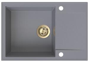 Chiuvetă de bucătărie din granit Sink Quality Sink55, 680x460x215 mm + sifon auriu, gri, SKQ-SINK.D.1KDO.XG