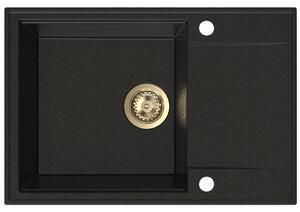 Chiuvetă de bucătărie din granit Sink Quality Sink55, 680x460x215 mm + sifon auriu, neagră cu puncte aurii, SKQ-SINK.L.1KDO.XG