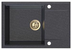 Chiuvetă de bucătărie din granit Sink Quality Sink55, 680x460x215 mm + sifon auriu, cu pătrățele negre, SKQ-SINK.B.1KDO.XG