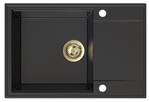 Chiuvetă de bucătărie din granit Sink Quality Sink55, 680x460x215 mm + sifon auriu, neagră, SKQ-SINK.C.1KDO.XG