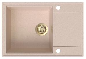 Chiuvetă de bucătărie din granit Sink Quality Sink55, 680x460x215 mm + sifon auriu, bej, SKQ-SINK.P.1KDO.XG