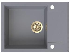 Chiuvetă de bucătărie din granit Sink Quality Sink55, 620x460x215 mm + sifon auriu, gri, SKQ-SINK.D.1KKO.XG