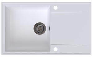 Chiuvetă de bucătărie din granit Sink Quality Sink55, 780x460x215 mm + sifon grafit, alb, SKQ-SINK.W.1KDOL.XB