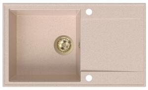 Chiuvetă de bucătărie din granit Sink Quality Sink55, 780x460x215 mm + sifon auriu, bej, SKQ-SINK.P.1KDOL.XG