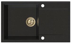 Chiuvetă de bucătărie din granit Sink Quality Sink55, 780x460x215 mm + sifon auriu, neagră cu puncte aurii, SKQ-SINK.L.1KDOL.XG