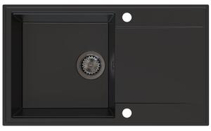 Chiuvetă de bucătărie Sink Quality Sink55, granit 780x460x215 mm + sifon grafit, negru, SKQ-SINK.C.1KDOL.XB