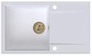 Chiuvetă de bucătărie din granit Sink Quality Sink55, 780x460x215 mm + sifon auriu, alb, SKQ-SINK.W.1KDOL.XG