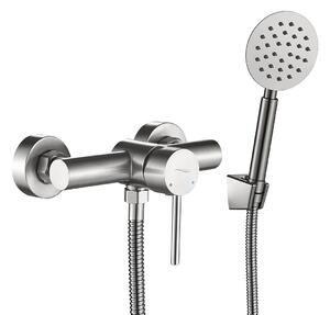 Kuchinox Noia, baterie duș de perete cu set de duș manual, oțel periat, LAV-BNK_241D