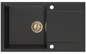 Chiuvetă de bucătărie din granit Sink Quality Sink55, 780x460x215 mm + sifon auriu, neagră, SKQ-SINK.C.1KDOL.XG