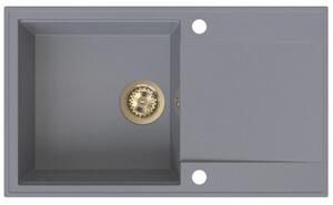 Chiuvetă de bucătărie din granit Sink Quality Sink55, 780x460x215 mm + sifon auriu, gri, SKQ-SINK.D.1KDOL.XG